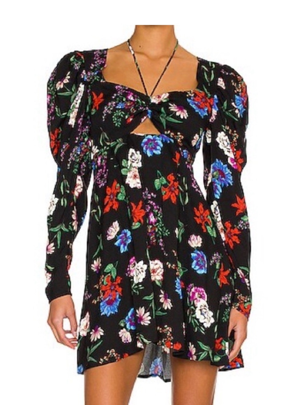 AFRM Black Floral Long Sleeve Mini Dress
